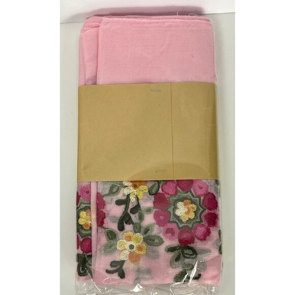 Thai Scarf Pink Embroidery Floral Edge Wrap Lightweight Shawl Romantic Fairy 74" - Picture 2 of 2